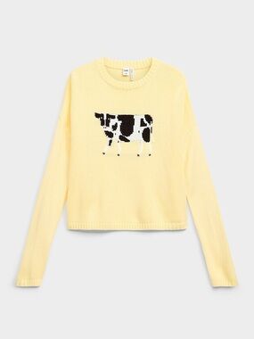 NWT - Simon’s Picture Jacquard Sweater - Size XS - Cow with Yellow Background